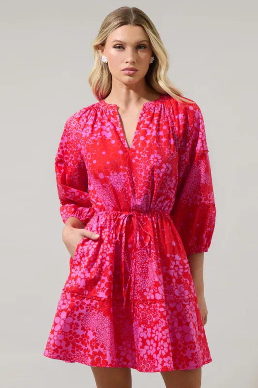 Addie Floral Dabria Split Neck Mini Dress sold by Sugarlips