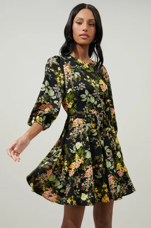 Night Bloom Floral Collins Godet Mini Dress sold by Sugarlips