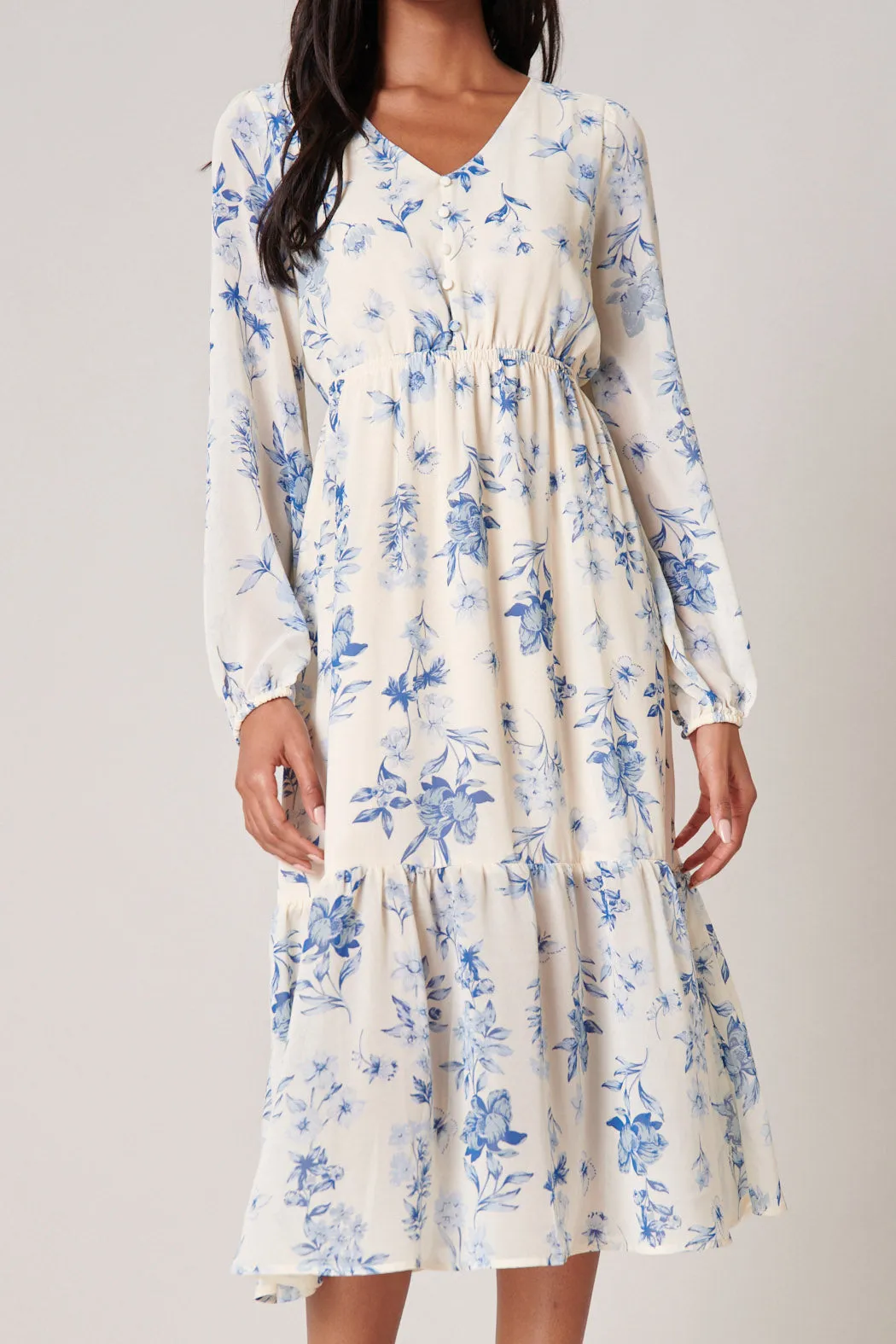 April Blue Floral Nellie Ruffle Midi Dress sold by Sugarlips product image thumbnail 4