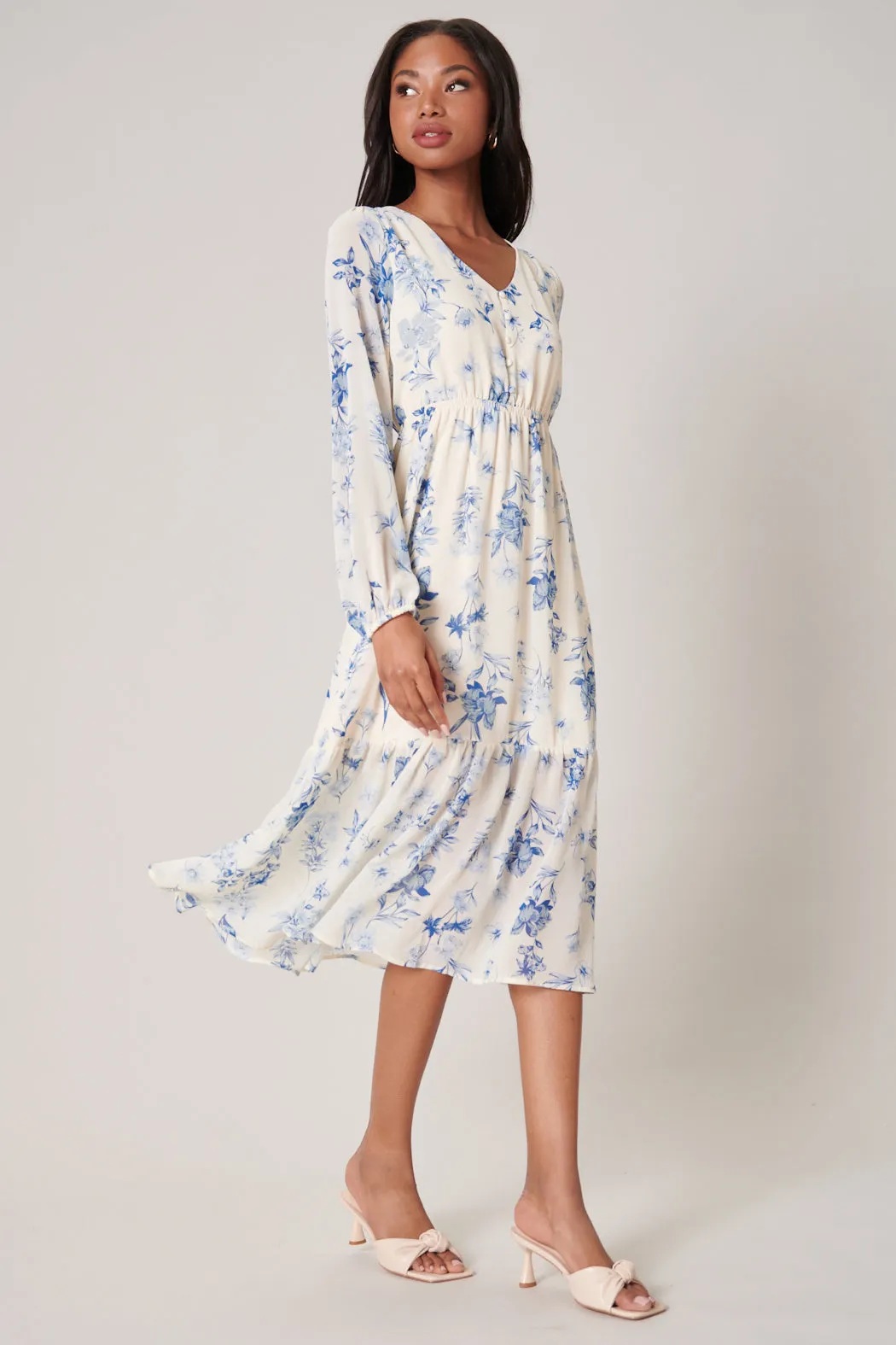 April Blue Floral Nellie Ruffle Midi Dress sold by Sugarlips product image thumbnail 3