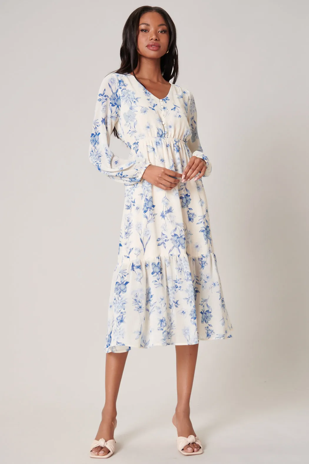 April Blue Floral Nellie Ruffle Midi Dress sold by Sugarlips