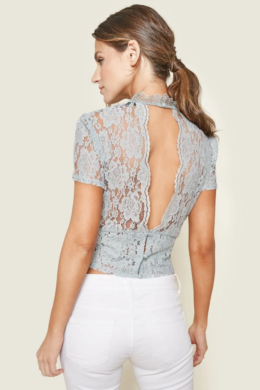 Bluebird Open Back Lace Crop Top sold by Sugarlips