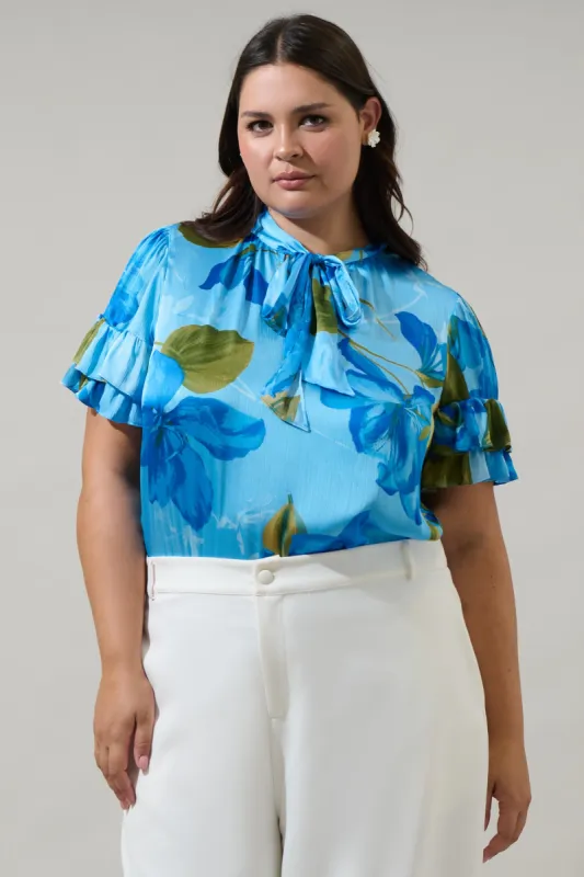Neiva Floral Tie Neck Bianca Blouse Curve sold by Sugarlips