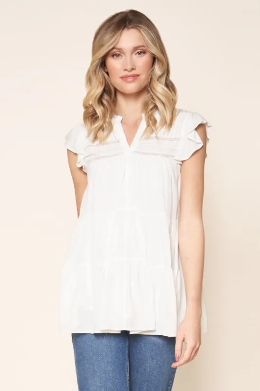 Bethany Tiered Trapeze Cap Sleeve Blouse sold by Sugarlips