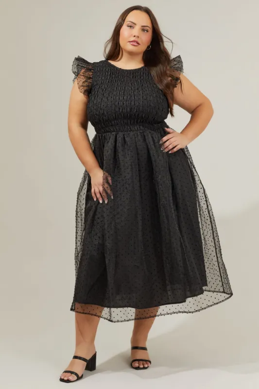 Lucille Organza Dot Smocked Midi Dress Curve sold by Sugarlips