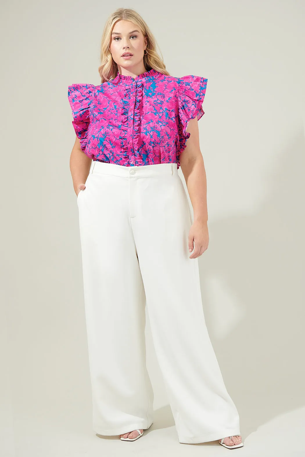 Lucy Floral Sleeveless Ruffle Top Curve sold by Sugarlips product image thumbnail 4