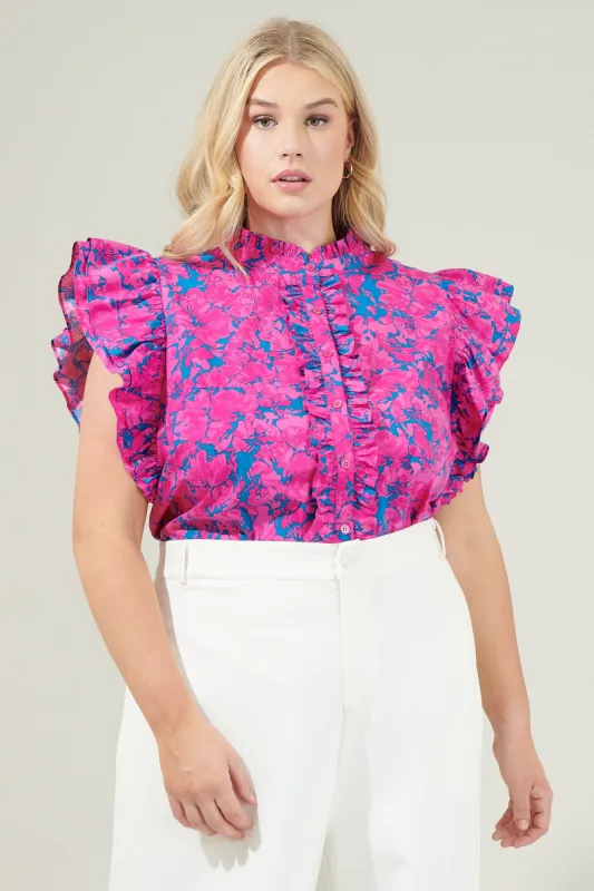 Lucy Floral Sleeveless Ruffle Top Curve sold by Sugarlips