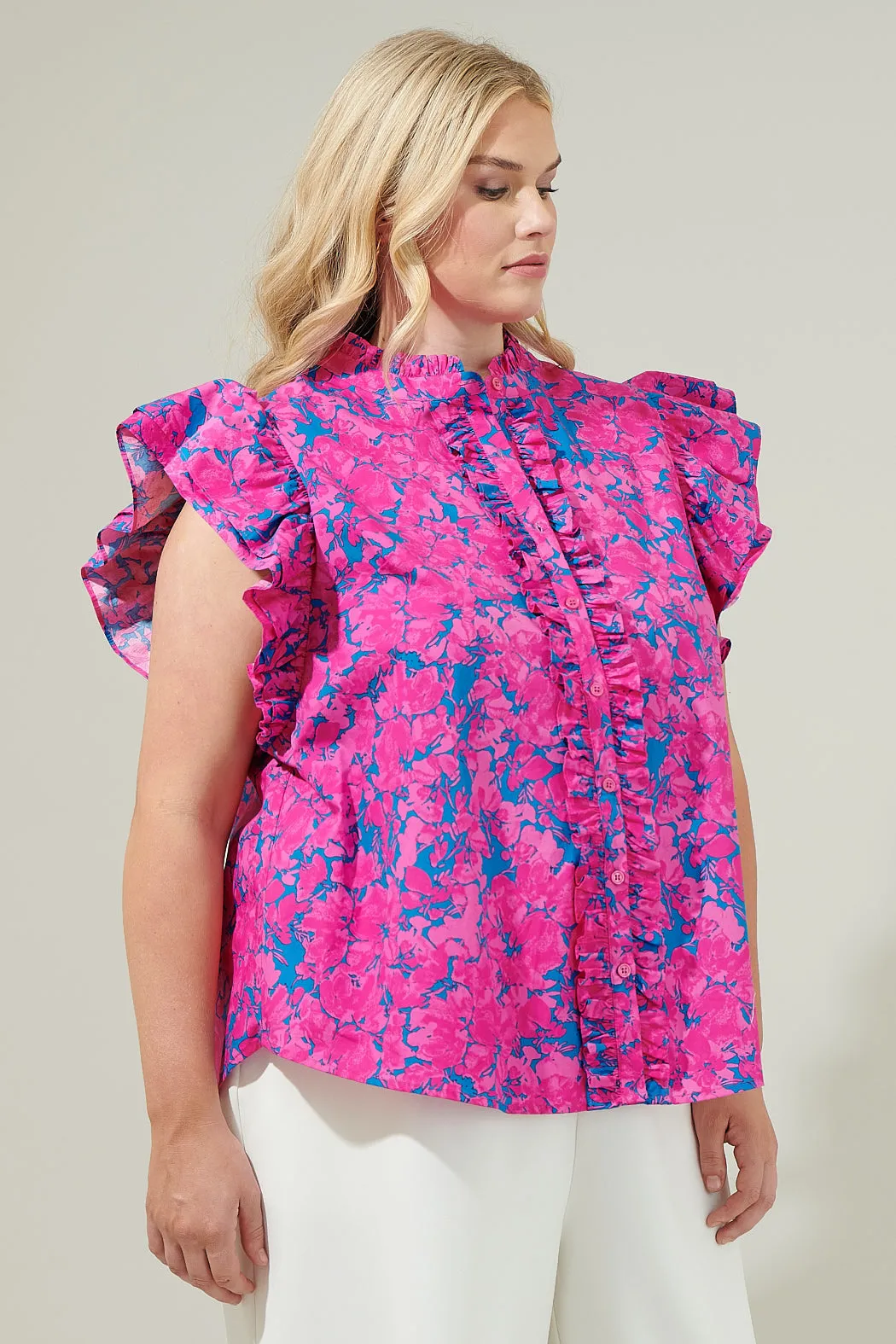 Lucy Floral Sleeveless Ruffle Top Curve sold by Sugarlips product image thumbnail 3