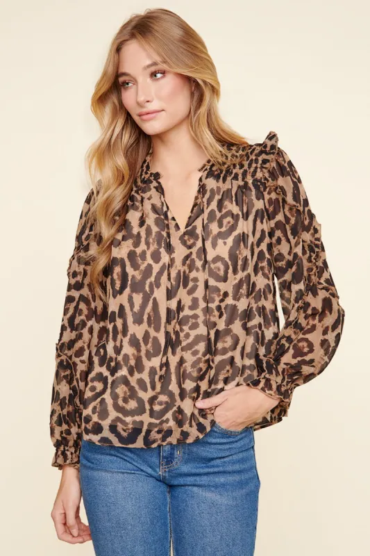 Leopard Belljar Balloon Sleeve Blouse sold by Sugarlips