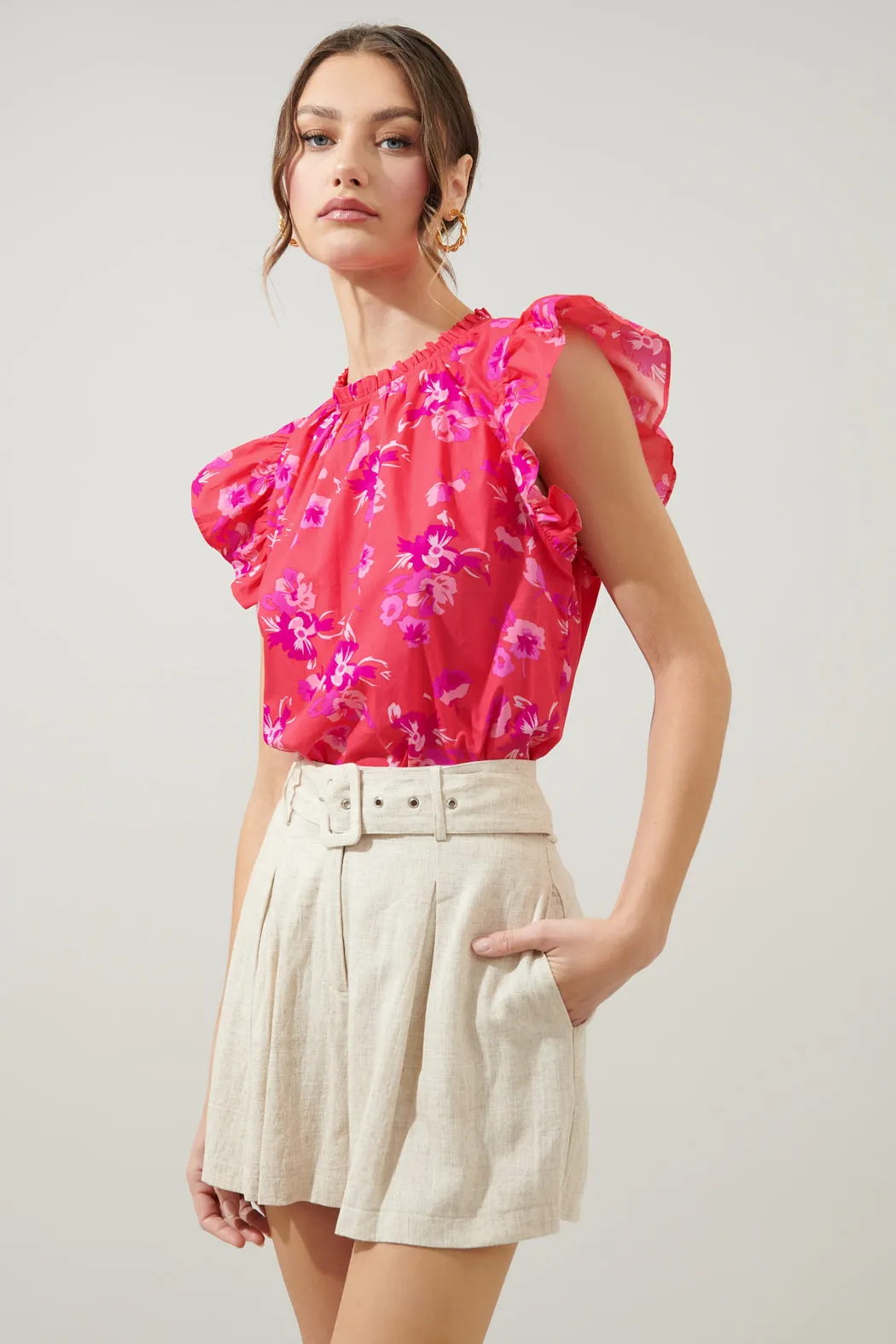 Magnolis Rhubarb Floral Veda Cap Sleeve Top sold by Sugarlips