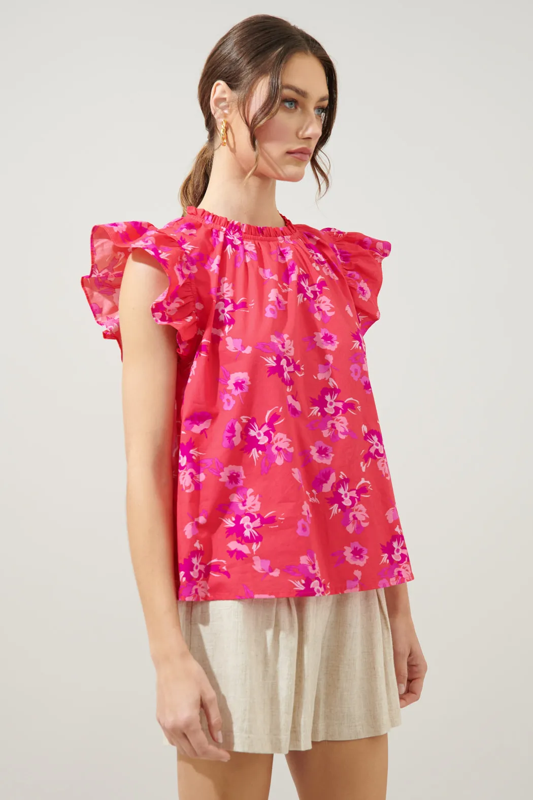 Magnolis Rhubarb Floral Veda Cap Sleeve Top sold by Sugarlips product image thumbnail 3
