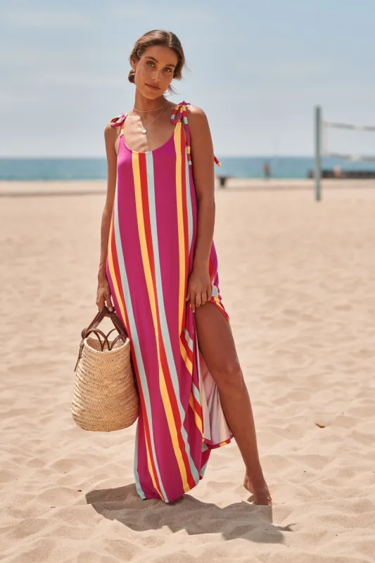 Eliza Striped Verona Tie Strap Jersey Knit Maxi Dress sold by Sugarlips