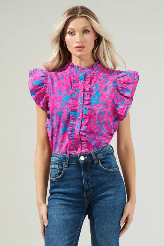 Lucy Floral Sleeveless Ruffle Top sold by Sugarlips