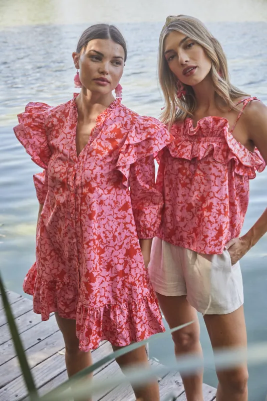 Vienna Floral Sammy Ruffle Drop Waist Dress sold by Sugarlips