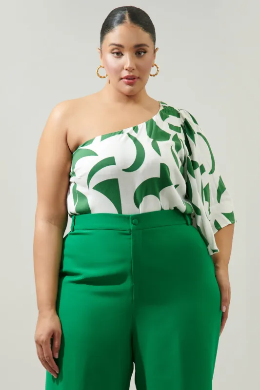 Posh Geometric Carmella One Shoulder Blouse Curve sold by Sugarlips