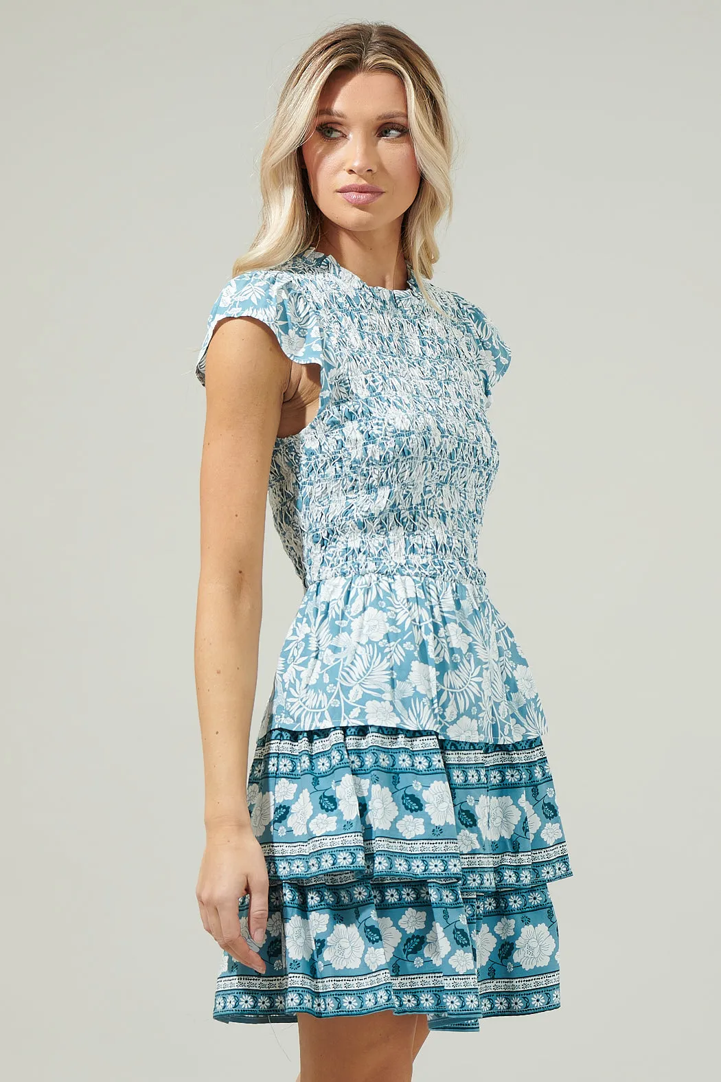 Catalina Floral Smocked Mini Dress sold by Sugarlips product image thumbnail 3