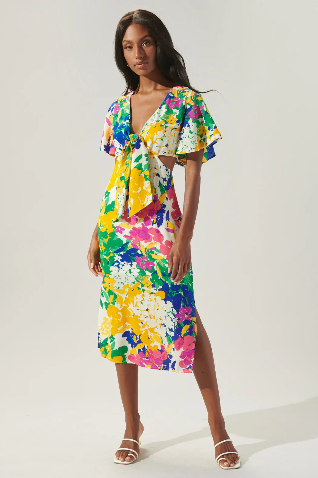 Gypsum Floral Joelle Front Tie Midi Dress sold by Sugarlips product image thumbnail 2