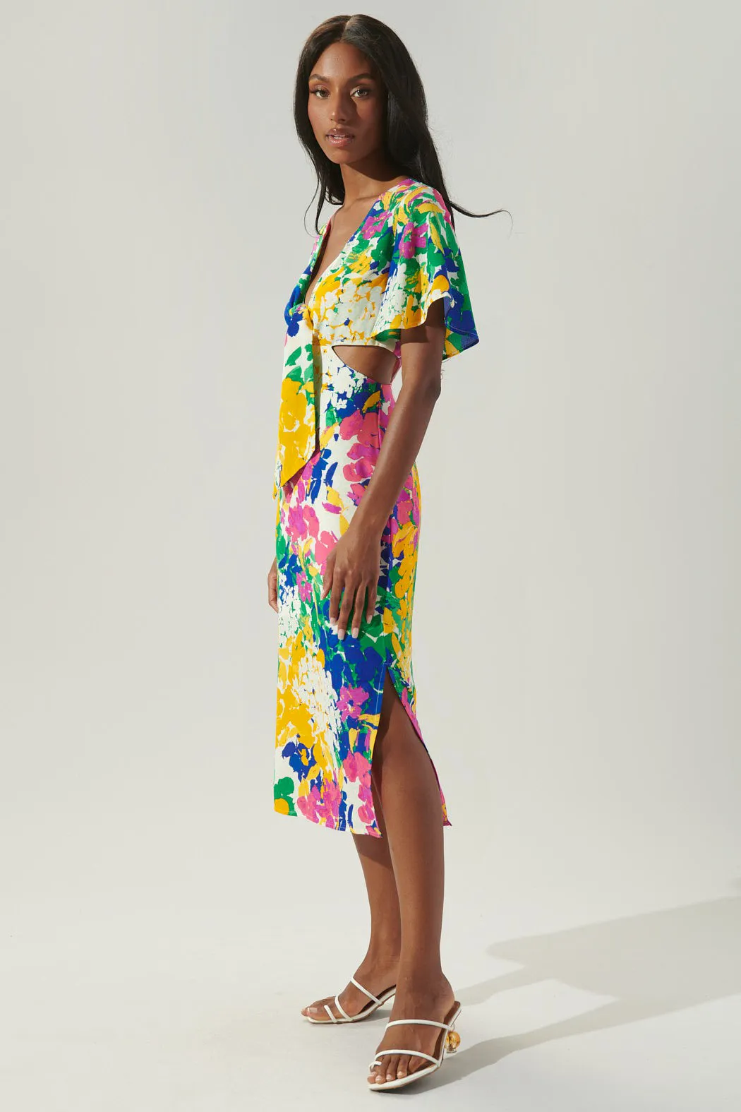 Gypsum Floral Joelle Front Tie Midi Dress sold by Sugarlips product image thumbnail 3