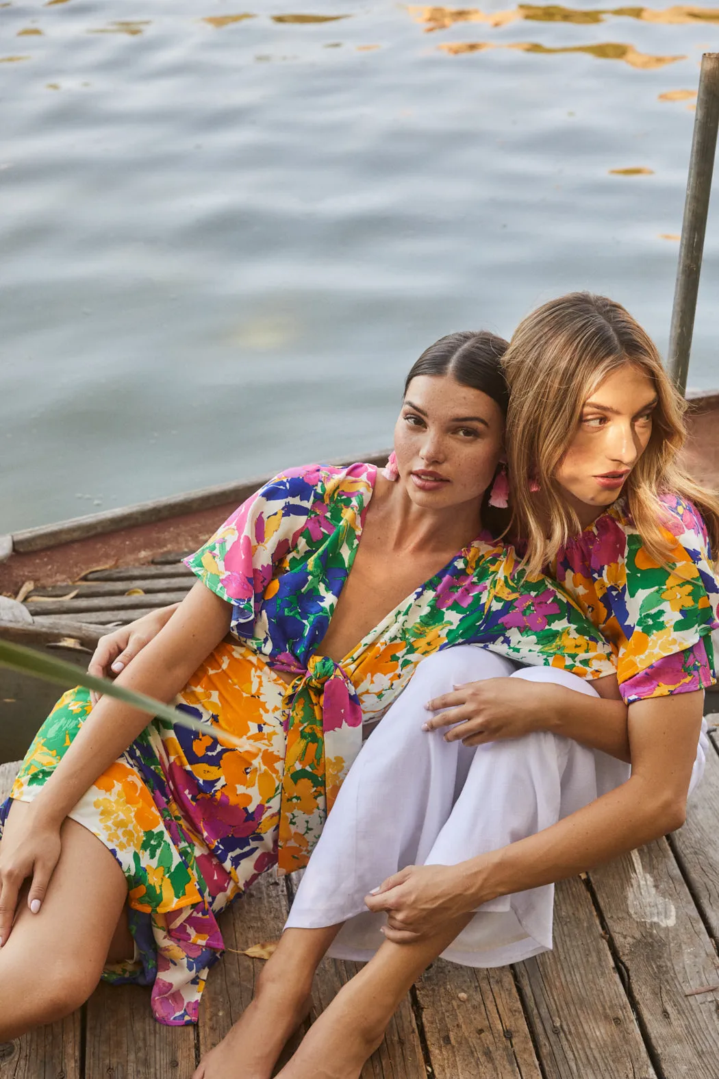 Gypsum Floral Joelle Front Tie Midi Dress sold by Sugarlips