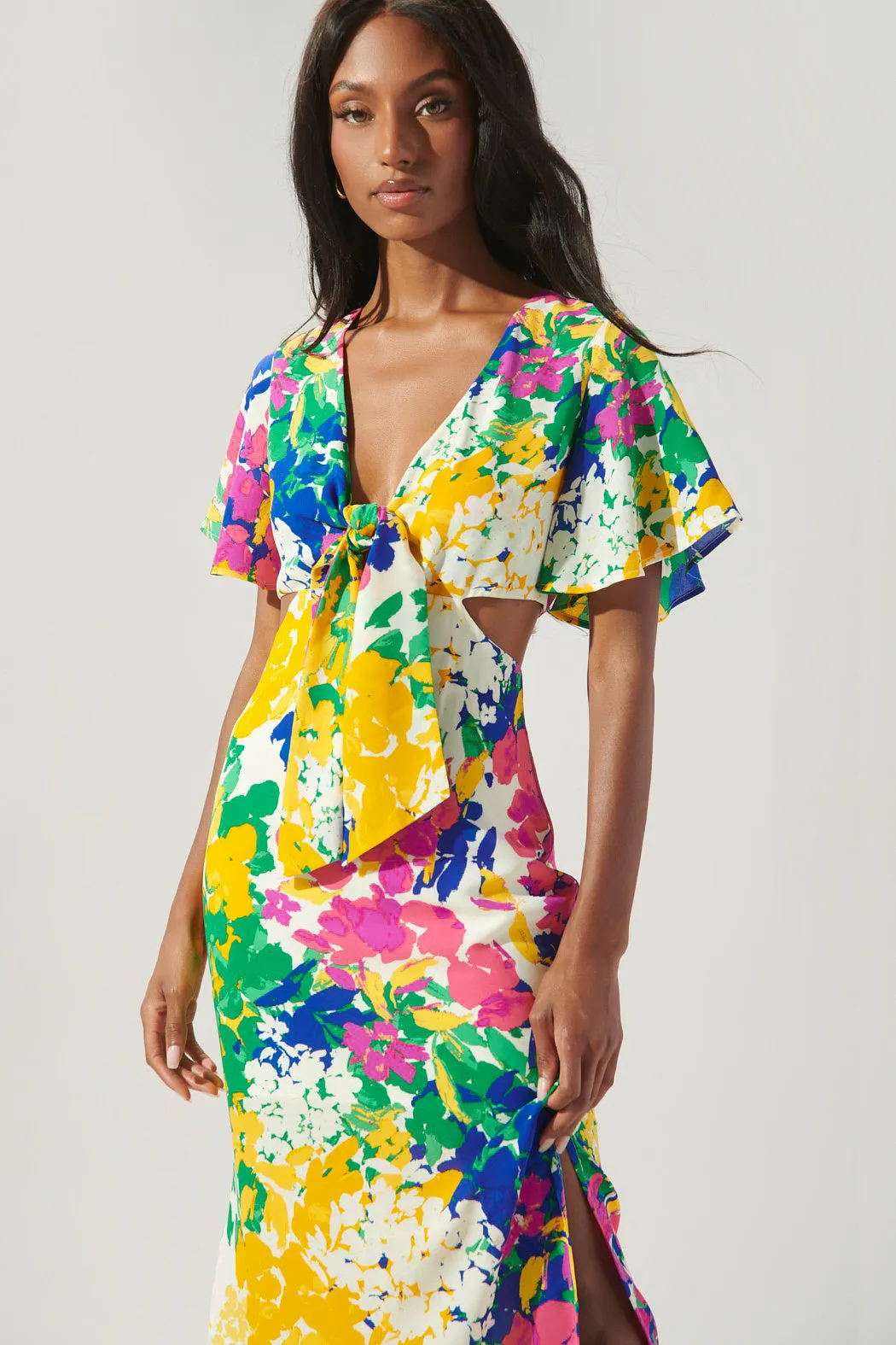 Gypsum Floral Joelle Front Tie Midi Dress sold by Sugarlips product image thumbnail 5
