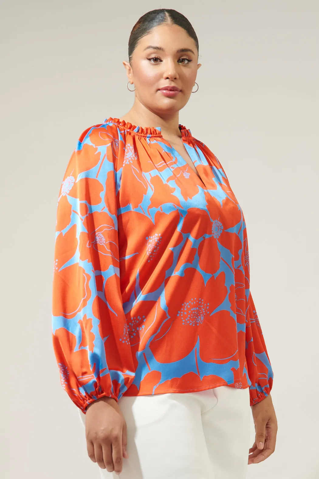 Poppy Floral Jovie Split Neck Satin Raglan Blouse Curve sold by Sugarlips product image thumbnail 3