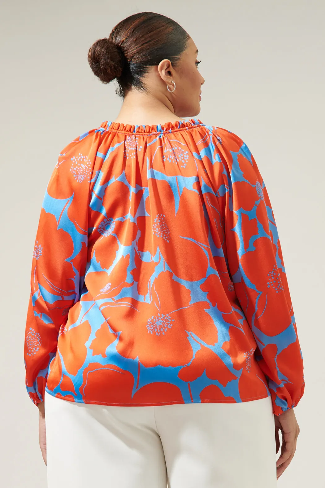 Poppy Floral Jovie Split Neck Satin Raglan Blouse Curve sold by Sugarlips product image thumbnail 2