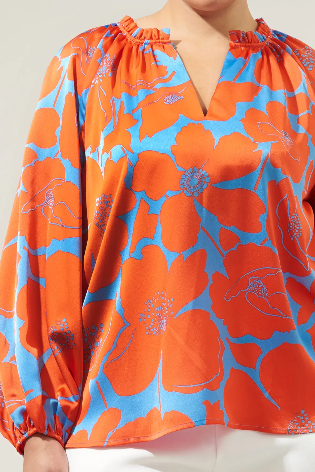 Poppy Floral Jovie Split Neck Satin Raglan Blouse Curve sold by Sugarlips product image thumbnail 5