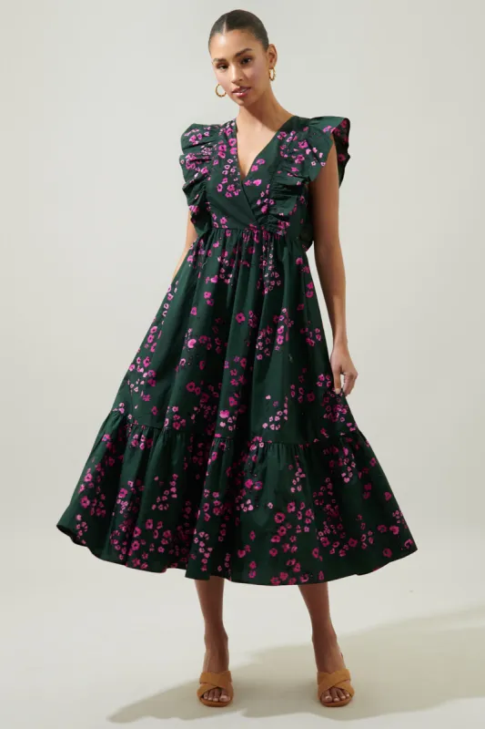 Anissa Floral Fairness Poplin Surplice Midi Dress sold by Sugarlips