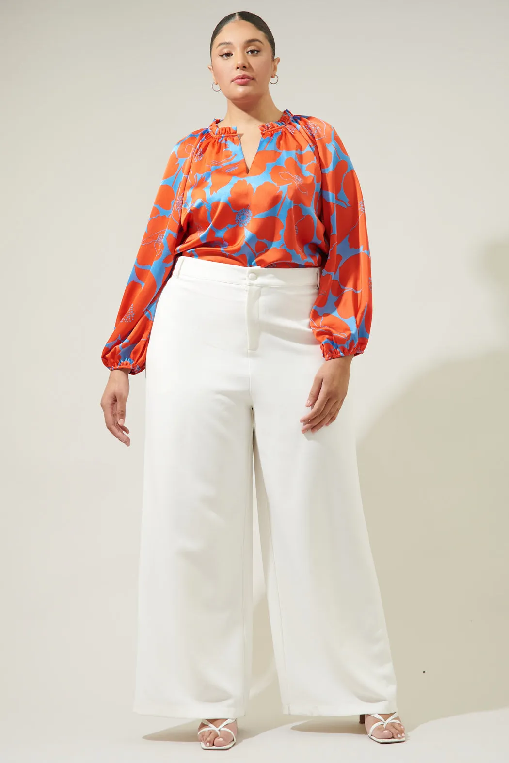 Poppy Floral Jovie Split Neck Satin Raglan Blouse Curve sold by Sugarlips product image thumbnail 4