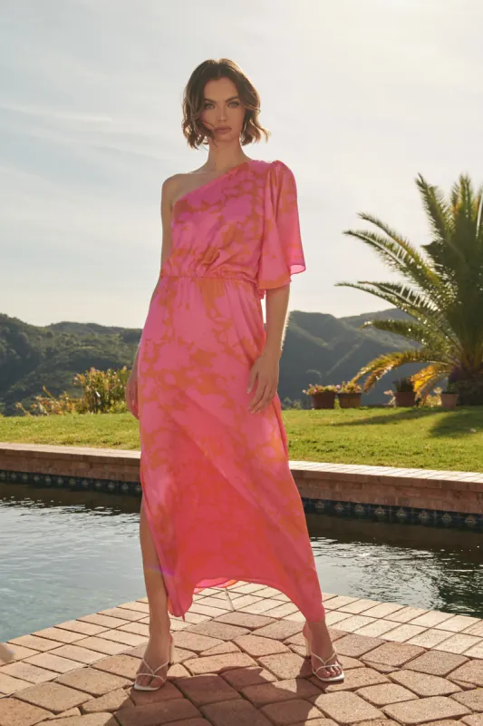 Lava Flow Meara One Shoulder Satin Maxi Dress sold by Sugarlips