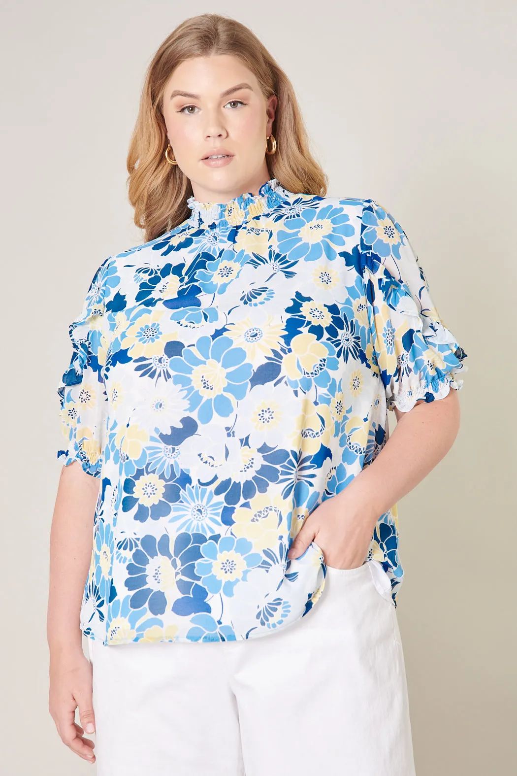 Zippy Seaside Keepsake Smocked Mock Neck Blouse Curve sold by Sugarlips