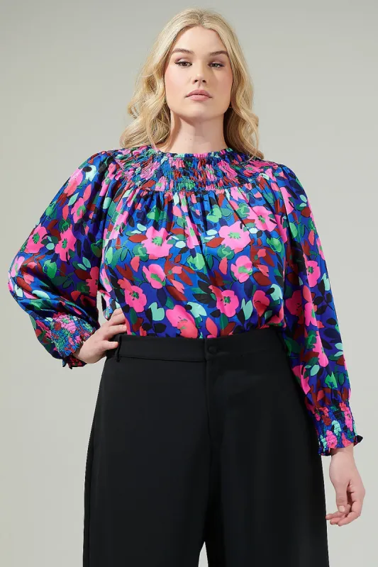Vivi Berry Floral Bonsoir Smocked Raglan Sleeve Blouse Curve sold by Sugarlips