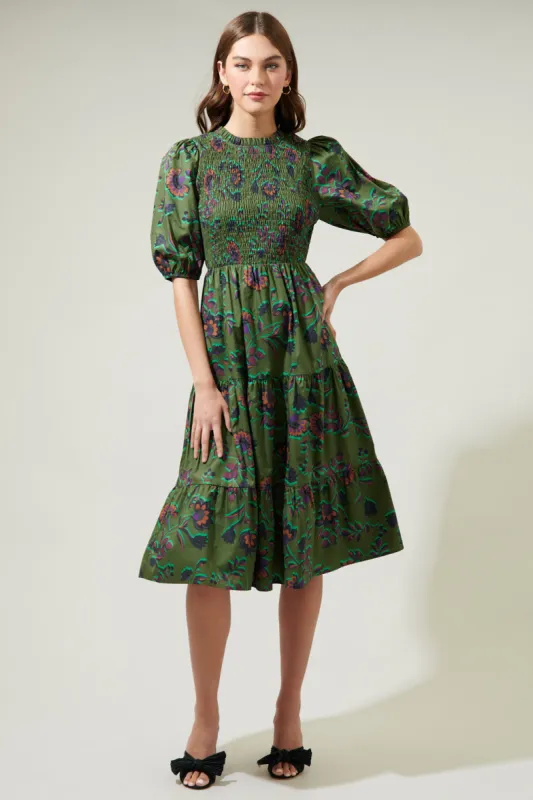 Forrest Floral Tiered Balloon Sleeve Maxi Dress sold by Sugarlips