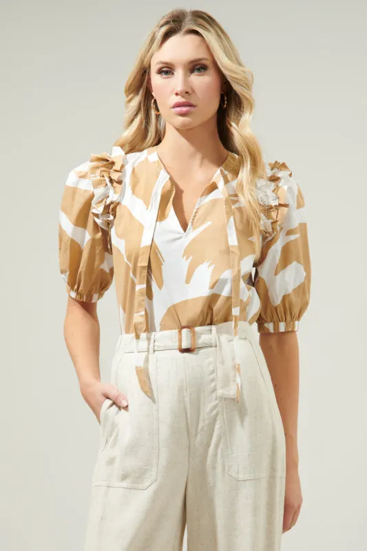 Hazel Abstract Noche Tie Neck Blouse sold by Sugarlips