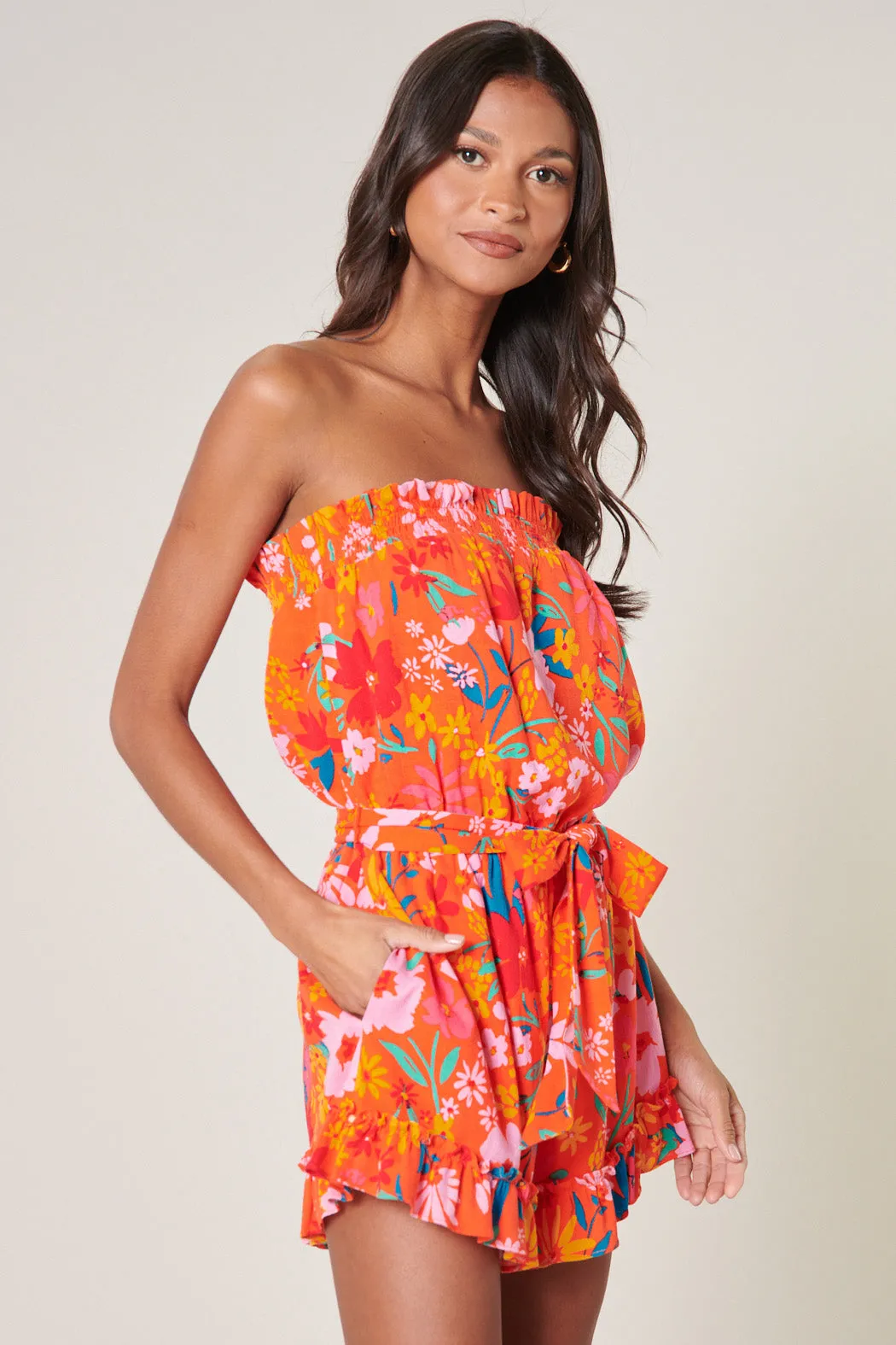 Southerland Floral Frilly Strapless Romper sold by Sugarlips product image thumbnail 3