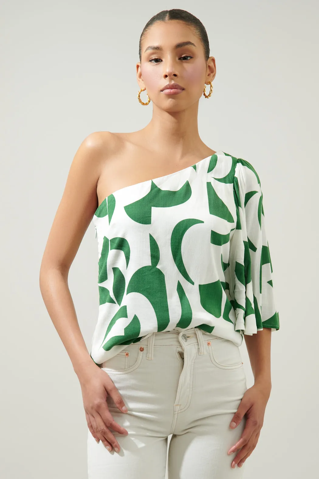Posh Geometric Carmella One Shoulder Blouse sold by Sugarlips