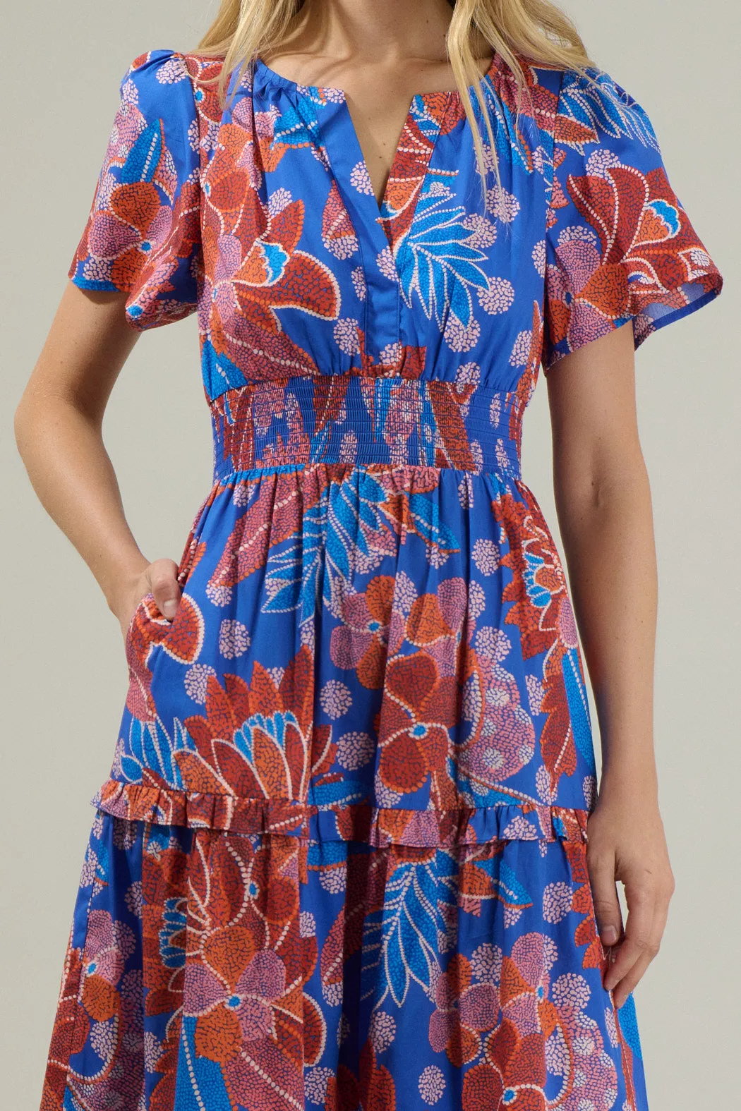 Amazonia Blue Floral Palmer Poplin Tiered Maxi Dress sold by Sugarlips product image thumbnail 4