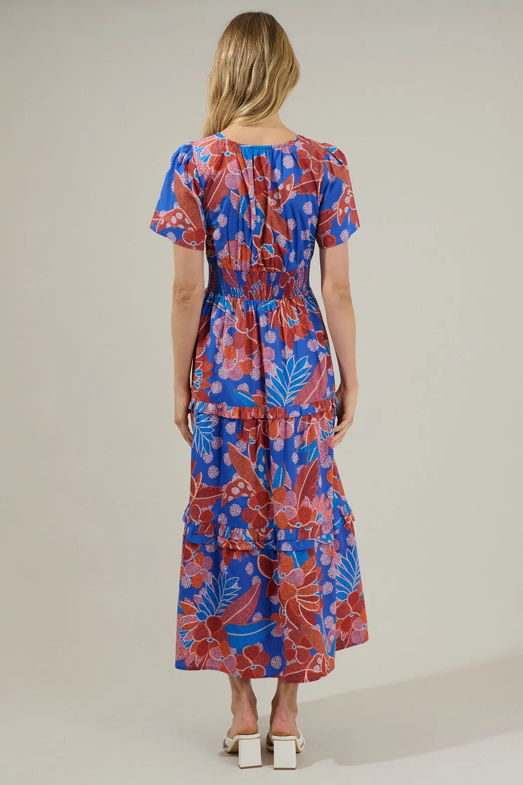 Amazonia Blue Floral Palmer Poplin Tiered Maxi Dress sold by Sugarlips product image thumbnail 2