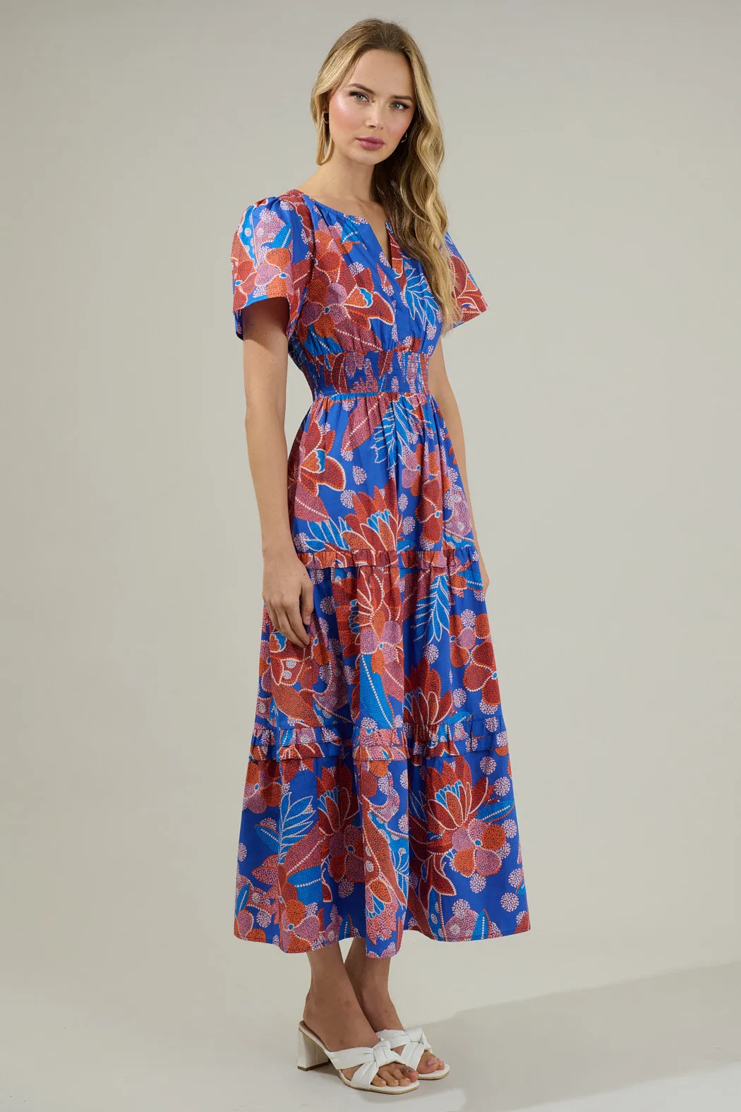 Amazonia Blue Floral Palmer Poplin Tiered Maxi Dress sold by Sugarlips product image thumbnail 3
