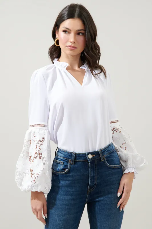 Vasquez Split Neck Lace Balloon Sleeve Blouse sold by Sugarlips