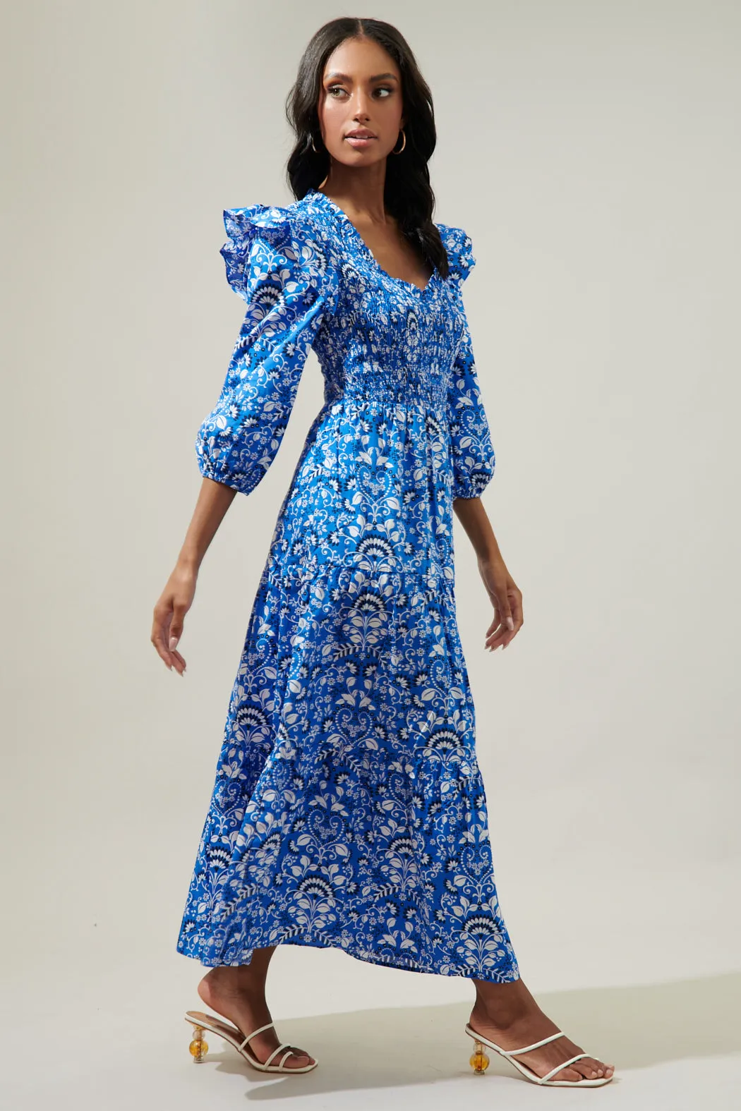 Lulu Floral Brighton Smocked Poplin Maxi Dress sold by Sugarlips product image thumbnail 3