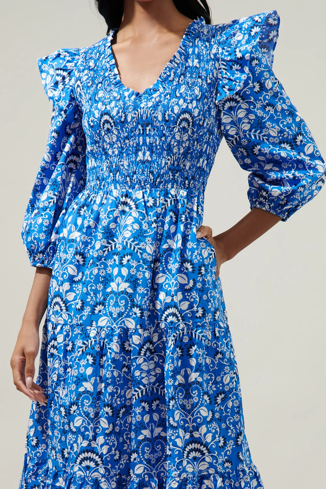 Lulu Floral Brighton Smocked Poplin Maxi Dress sold by Sugarlips product image thumbnail 4