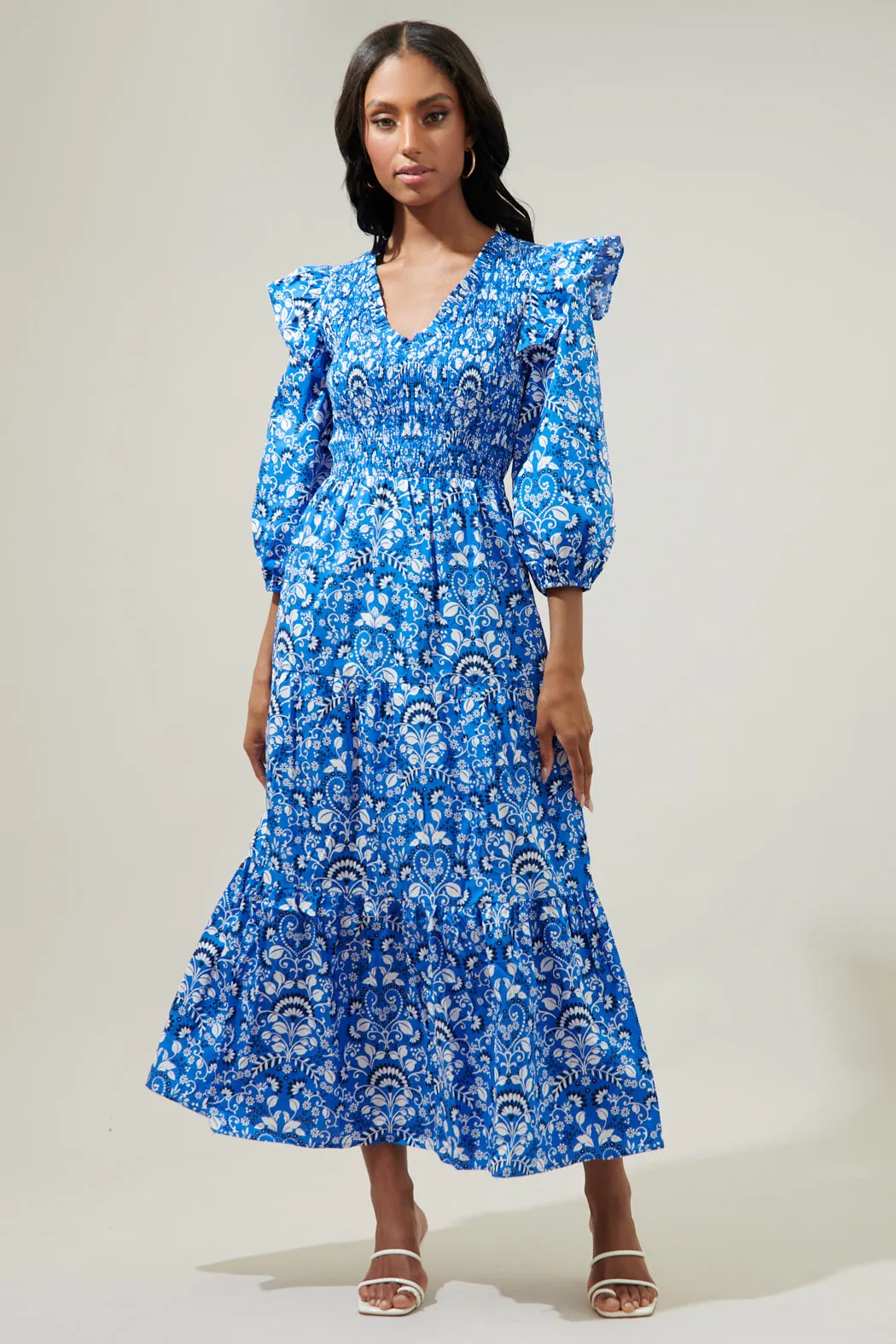Lulu Floral Brighton Smocked Poplin Maxi Dress sold by Sugarlips