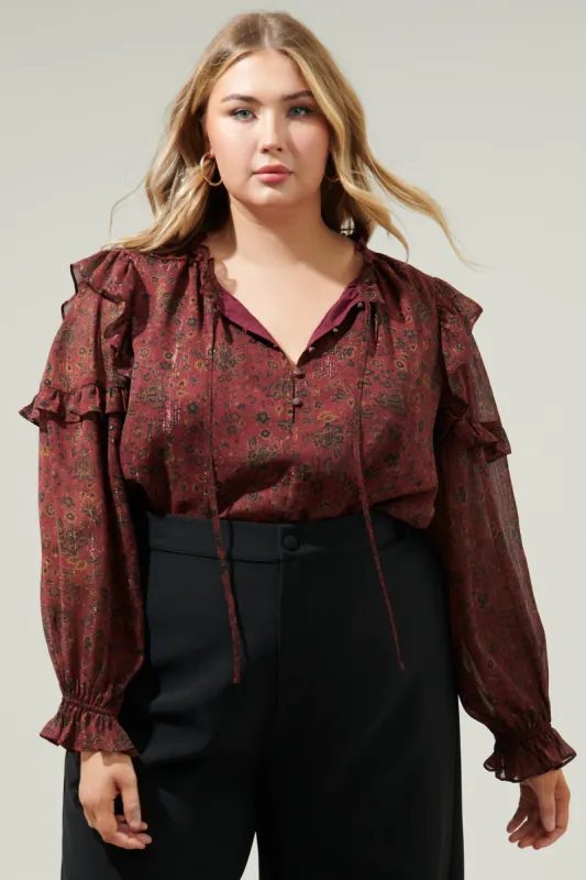 Carmina Beau Floral Marquette Henley Blouse Curve sold by Sugarlips