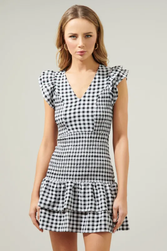 Darcy Gingham Smocked Everleigh Mini Dress sold by Sugarlips