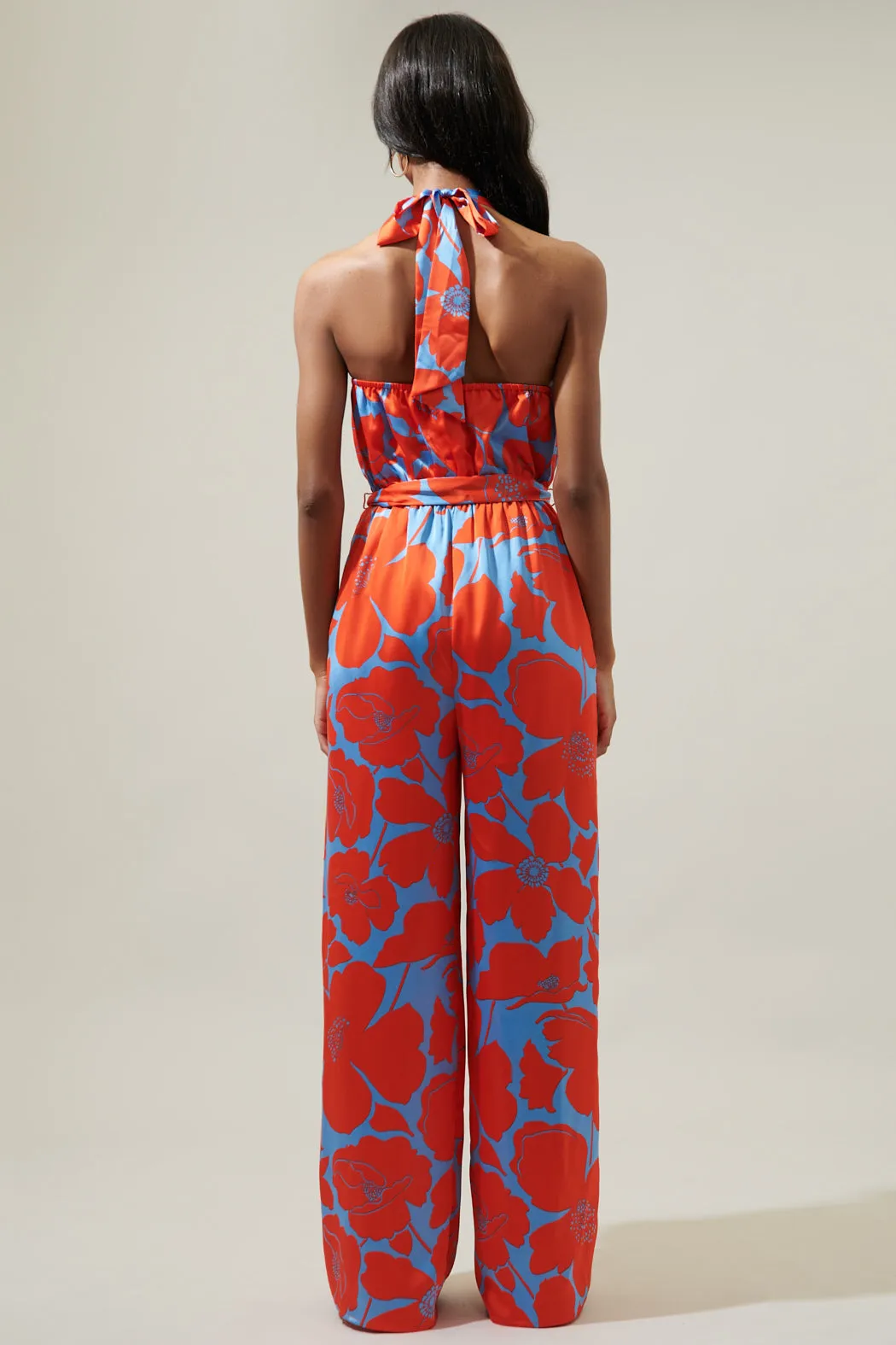 Poppy Floral Villanueva Satin Halter Jumpsuit sold by Sugarlips product image thumbnail 3