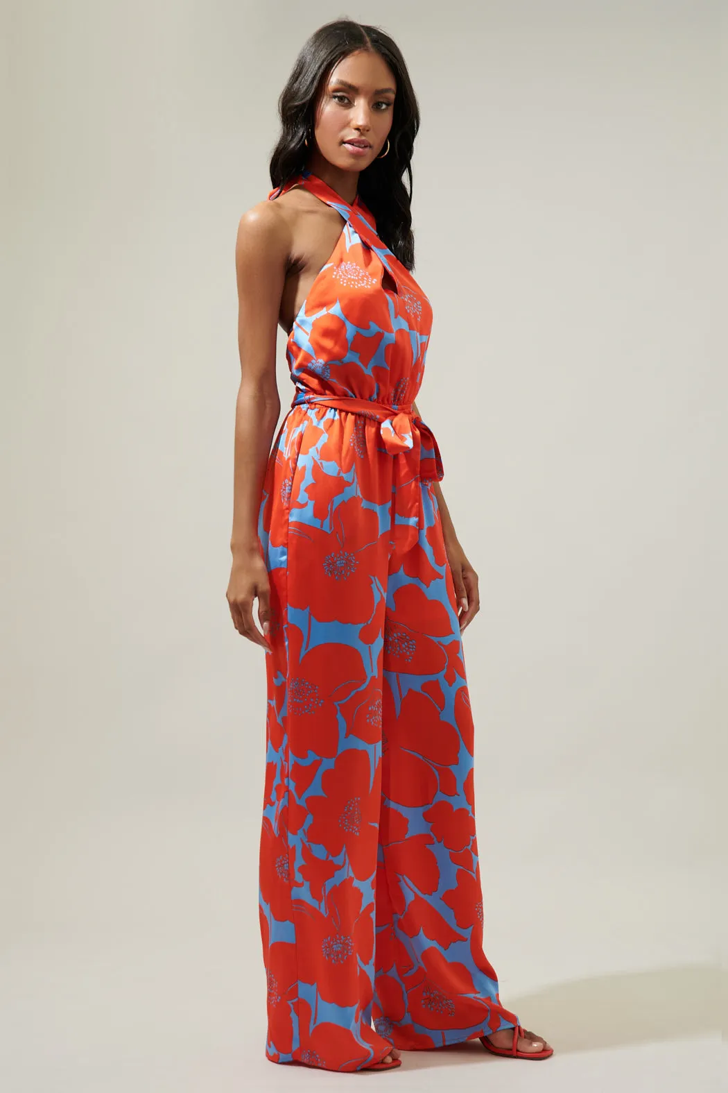 Poppy Floral Villanueva Satin Halter Jumpsuit sold by Sugarlips product image thumbnail 4