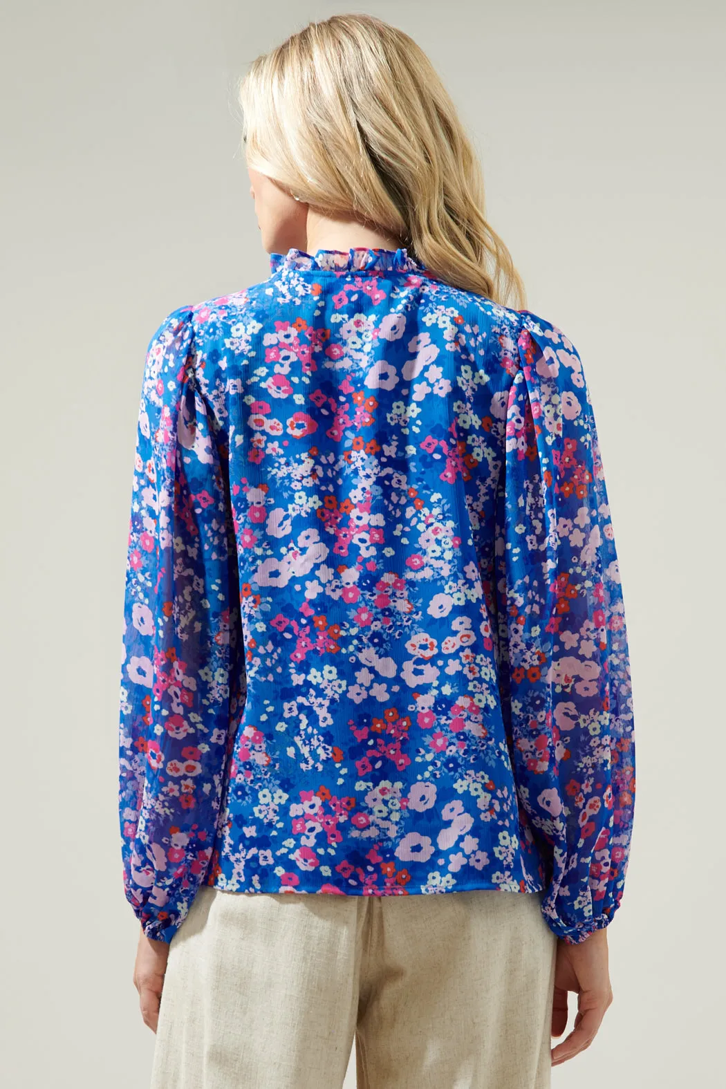 Junie Floral Hathaway Split Neck Long Sleeve Blouse sold by Sugarlips product image thumbnail 3