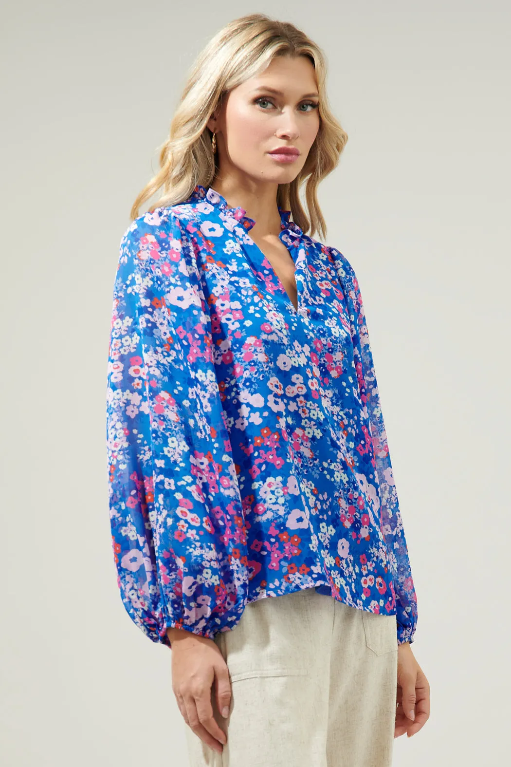 Junie Floral Hathaway Split Neck Long Sleeve Blouse sold by Sugarlips product image thumbnail 4