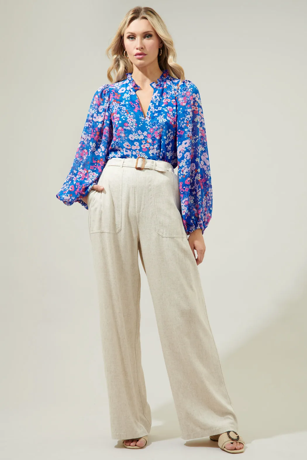 Junie Floral Hathaway Split Neck Long Sleeve Blouse sold by Sugarlips product image thumbnail 5